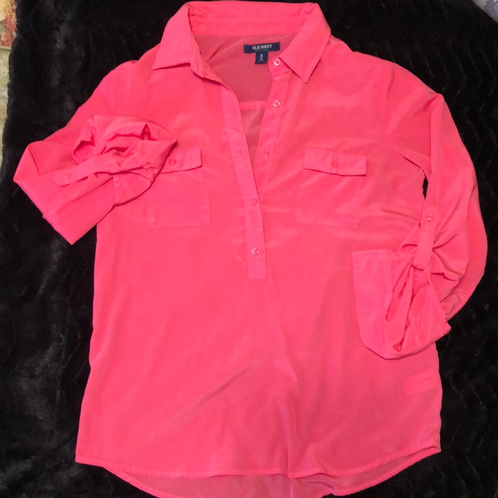 Neon Pink 3/4 Button Down